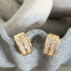 Roman Vintage Crystal Hoop Earrings Post Rhinestone Gold Tone Signed 1980s